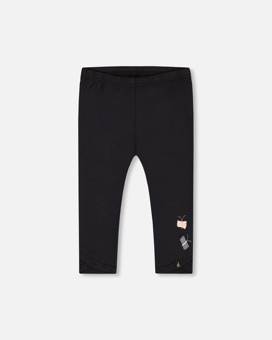 Organic Cotton Capri Legging Black And Small Flower-0