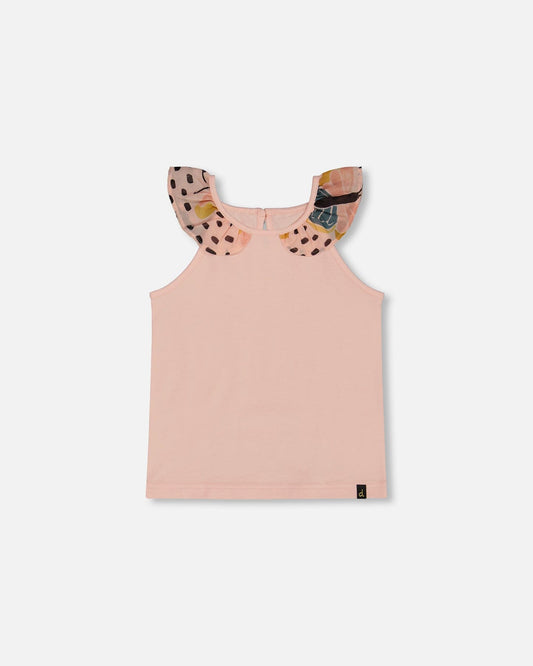 Organic Cotton Tank Top With Frill Pink And Black Butterfly-0
