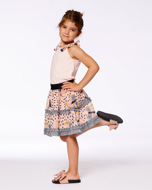 Organic Cotton Tank Top With Frill Pink And Black Butterfly-1