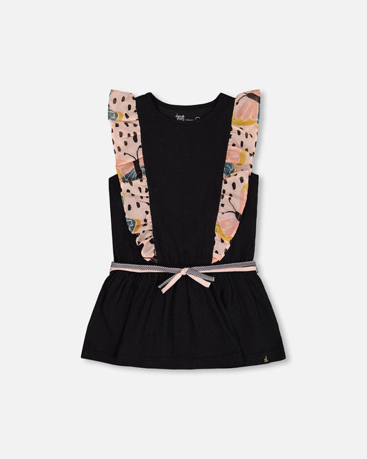 Crinkle Tunic Top Black And Pink Butterflies-0