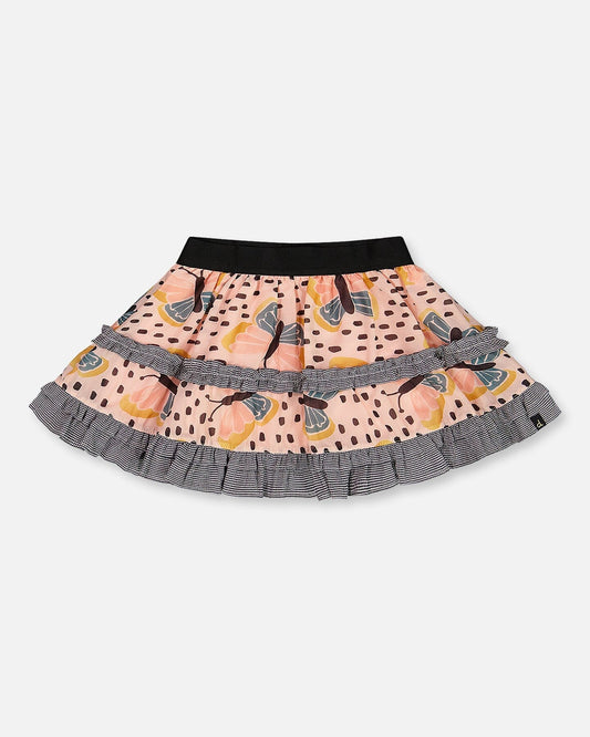 Printed Ruffle Skirt Black And Pink Butterflies-0