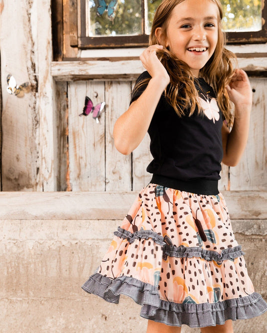 Printed Ruffle Skirt Black And Pink Butterflies-1