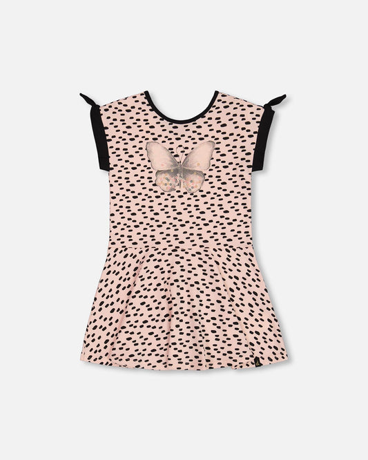 Printed Organic Cotton Dress Black And Pink Butterflies-0
