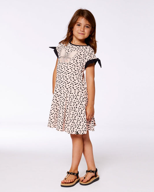 Printed Organic Cotton Dress Black And Pink Butterflies-1