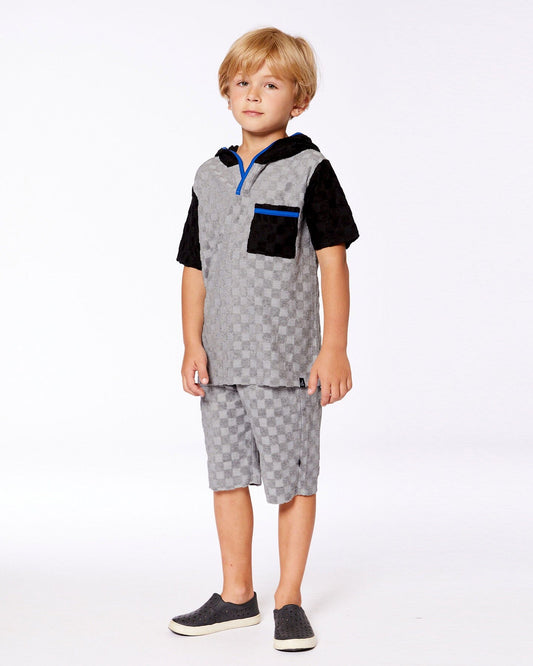Printed Hooded Terry Top And Shorts Set Gray And Black-1