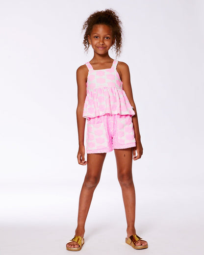 Printed Terry Tank Top And Shorts Set Vibrant Pink And White-1