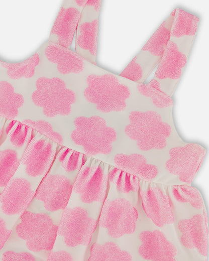 Printed Terry Tank Top And Shorts Set Vibrant Pink And White-3