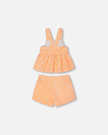 Printed Terry Tank Top And Shorts Set Vibrant Orange And White-2