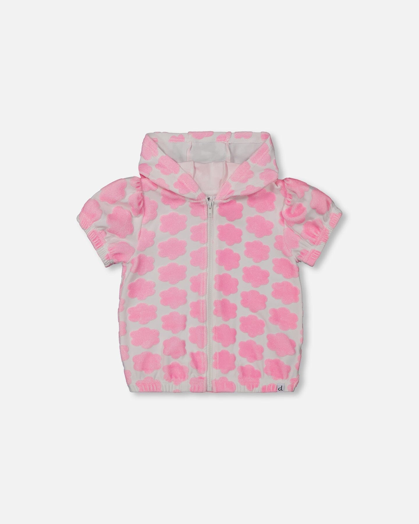 Printed Terry Short Sleeve Hoodie Cardigan Vibrant Pink And White-0