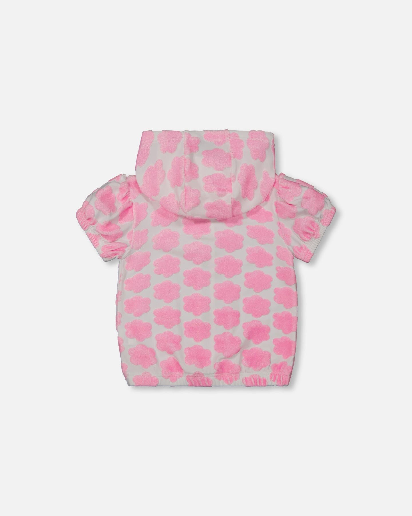 Printed Terry Short Sleeve Hoodie Cardigan Vibrant Pink And White-2