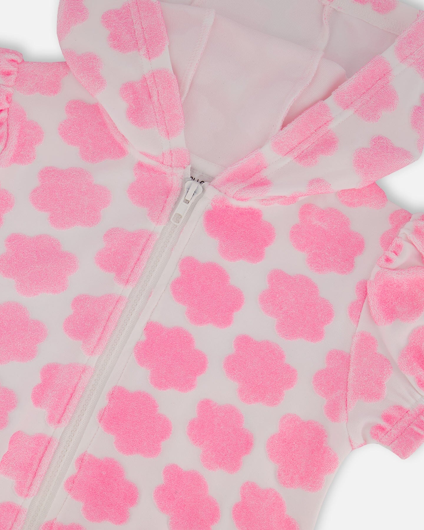 Printed Terry Short Sleeve Hoodie Cardigan Vibrant Pink And White-3