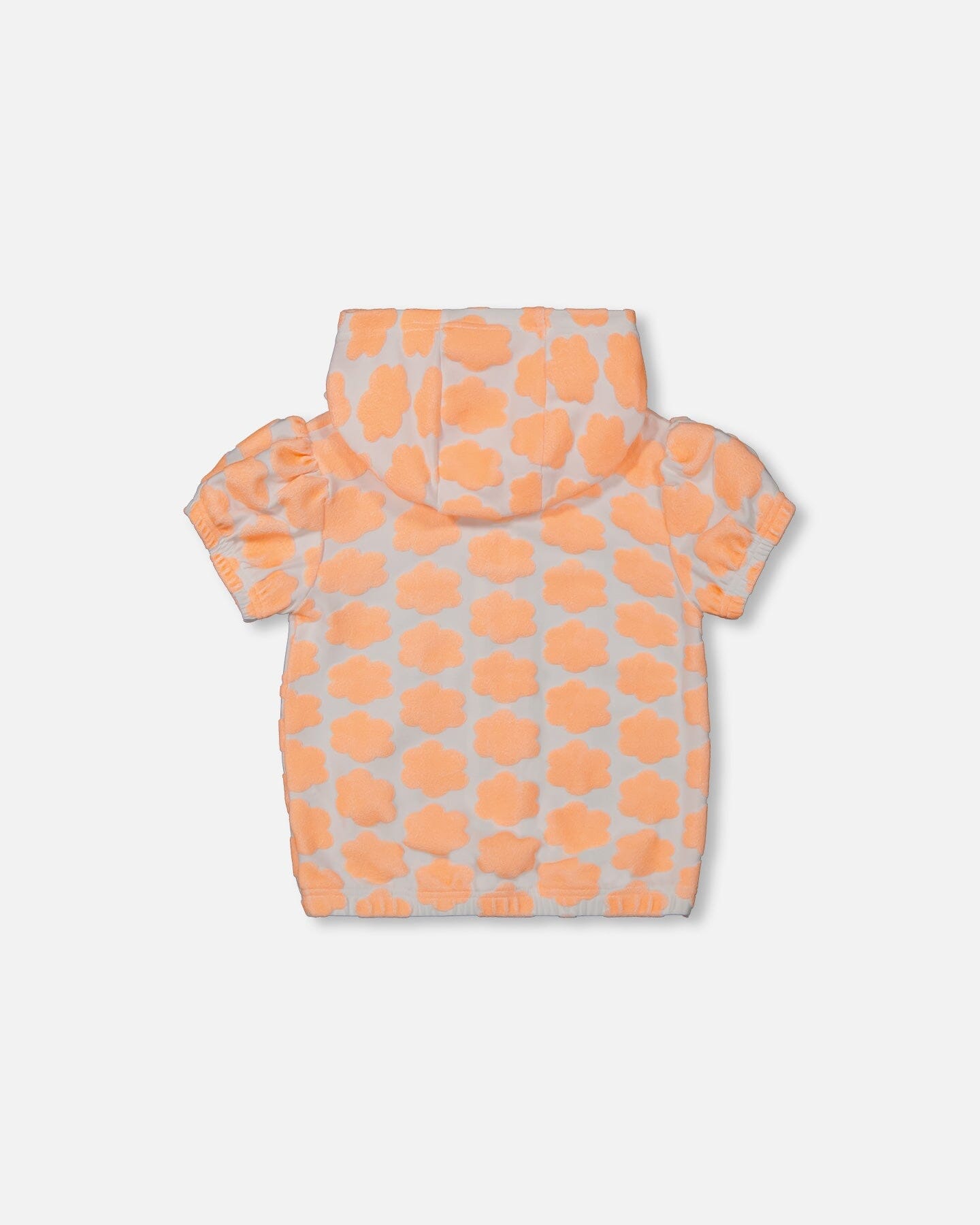 Printed Terry Short Sleeve Hoodie Cardigan Vibrant Orange And White-2
