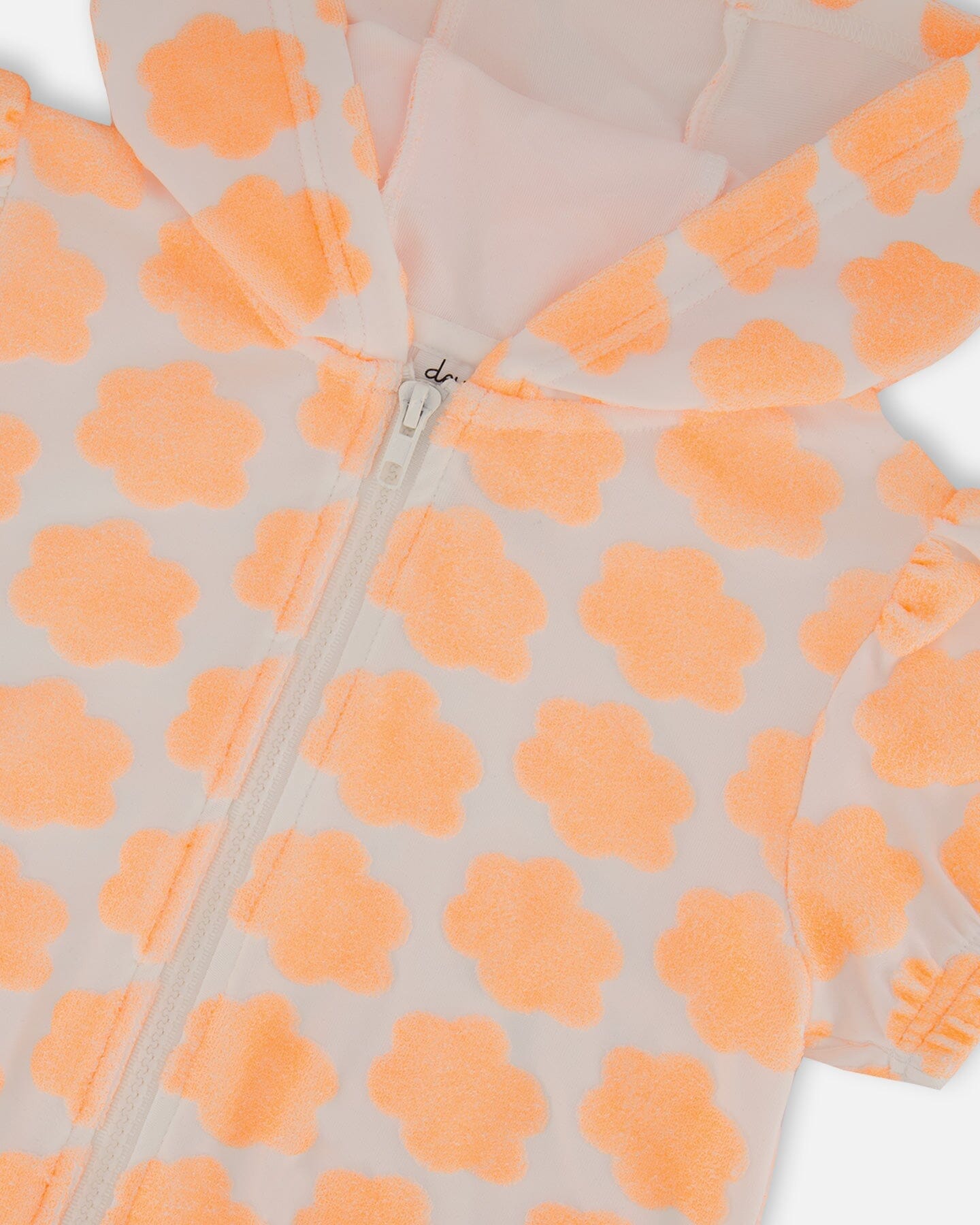 Printed Terry Short Sleeve Hoodie Cardigan Vibrant Orange And White-3