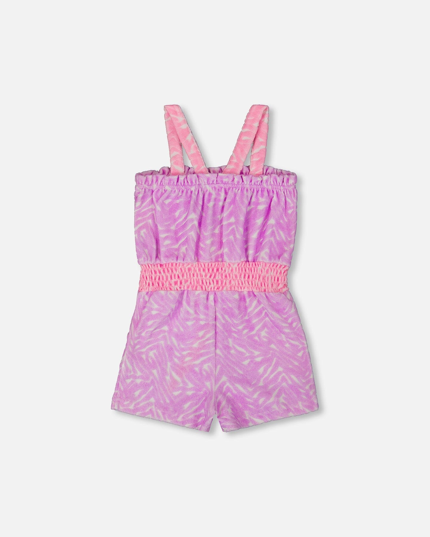 Printed Terry Cloth Romper Vibrant Pink And White-2