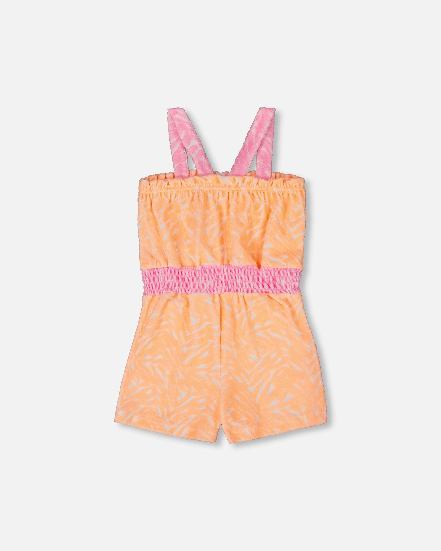 Printed Terry Cloth Romper Vibrant Orange And White-2