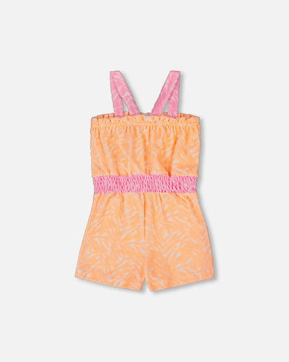 Printed Terry Cloth Romper Vibrant Orange And White-2