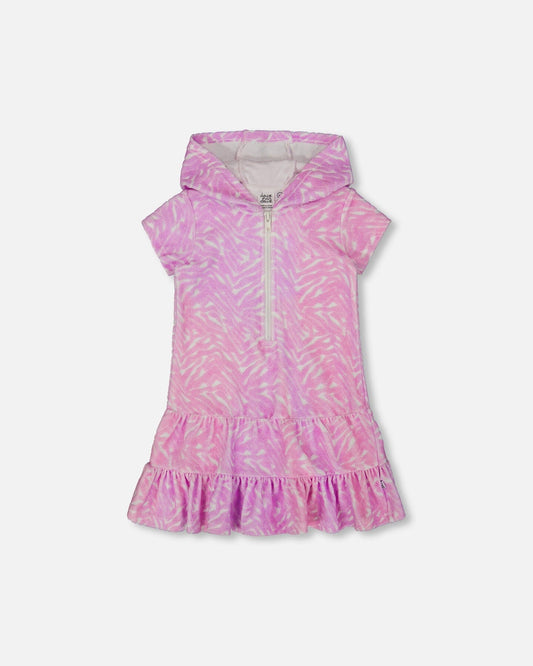 Printed Terry Beach Dress Vibrant Pink And White-0