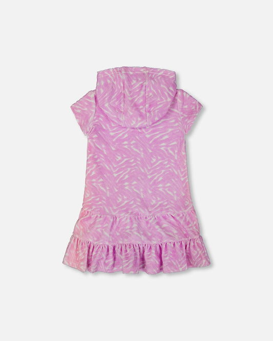 Printed Terry Beach Dress Vibrant Pink And White-1