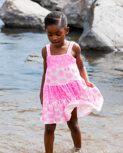 Printed Terry Beach Dress Pink And White-1
