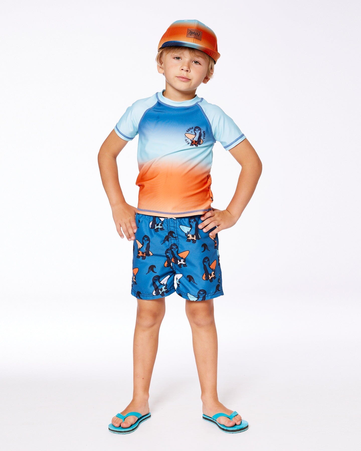 Short Sleeve Rashguard Navy Blue, Turquoise, And Orange-2