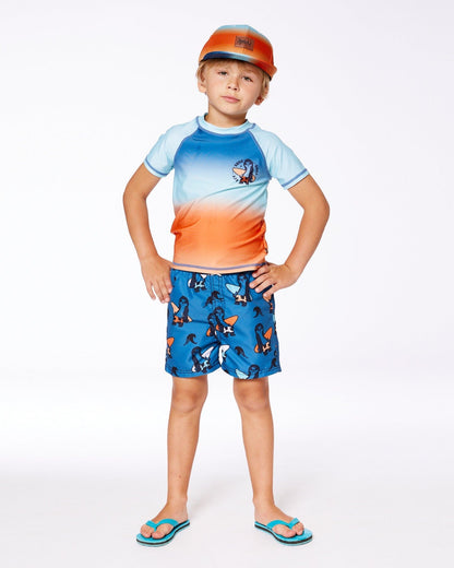 Short Sleeve Rashguard Navy Blue, Turquoise, And Orange-2