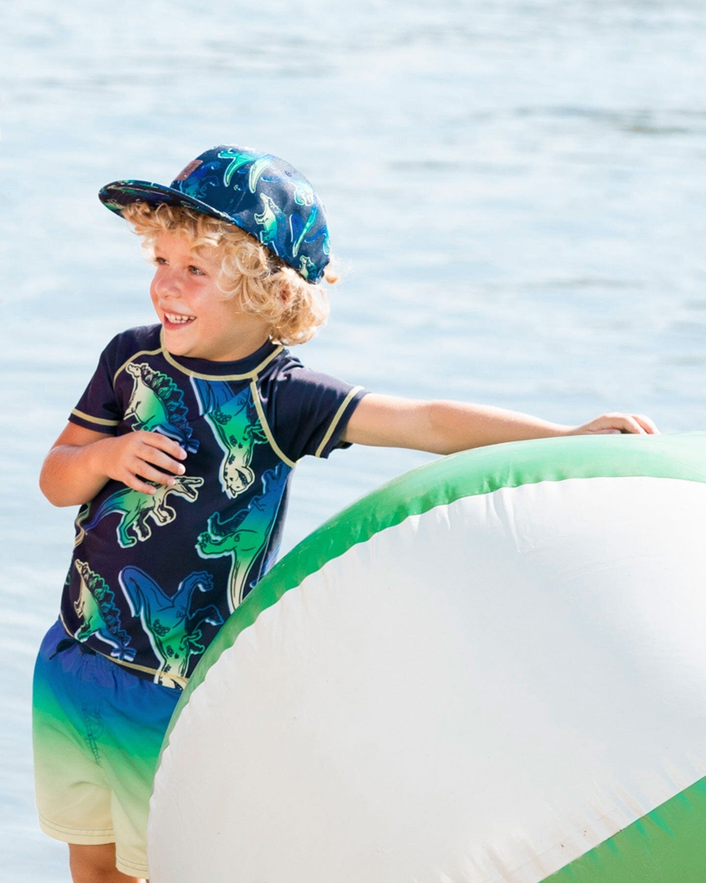 Short Sleeve Rashguard Blue And Green Dino On Navy-1