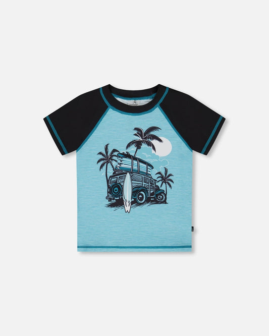 Short Sleeve Rashguard Light Blue And Black-0