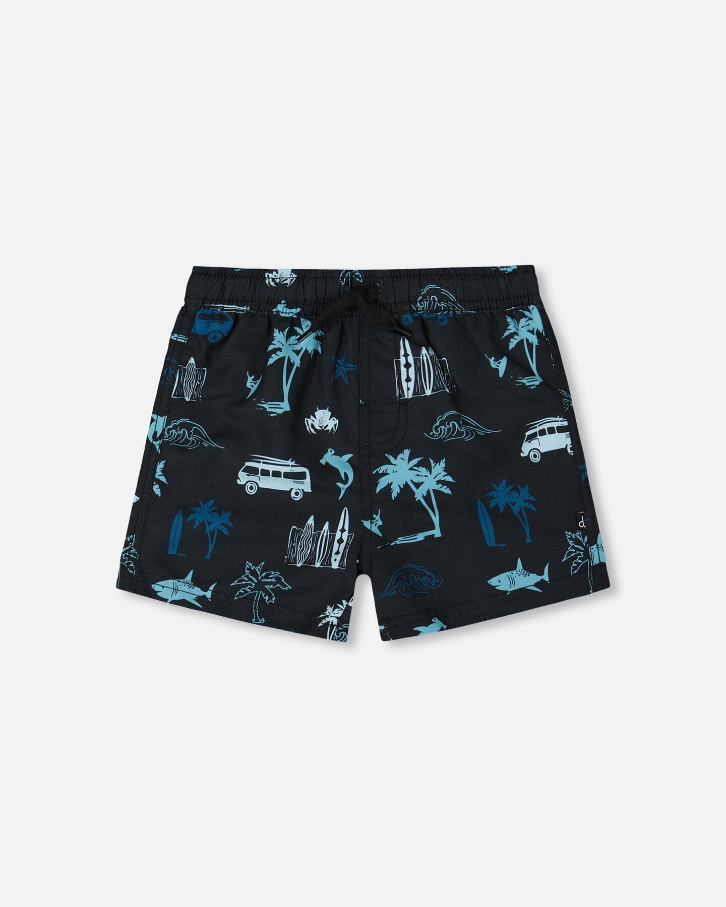 Printed Swim Trunks Light Blue Beach On Black-0