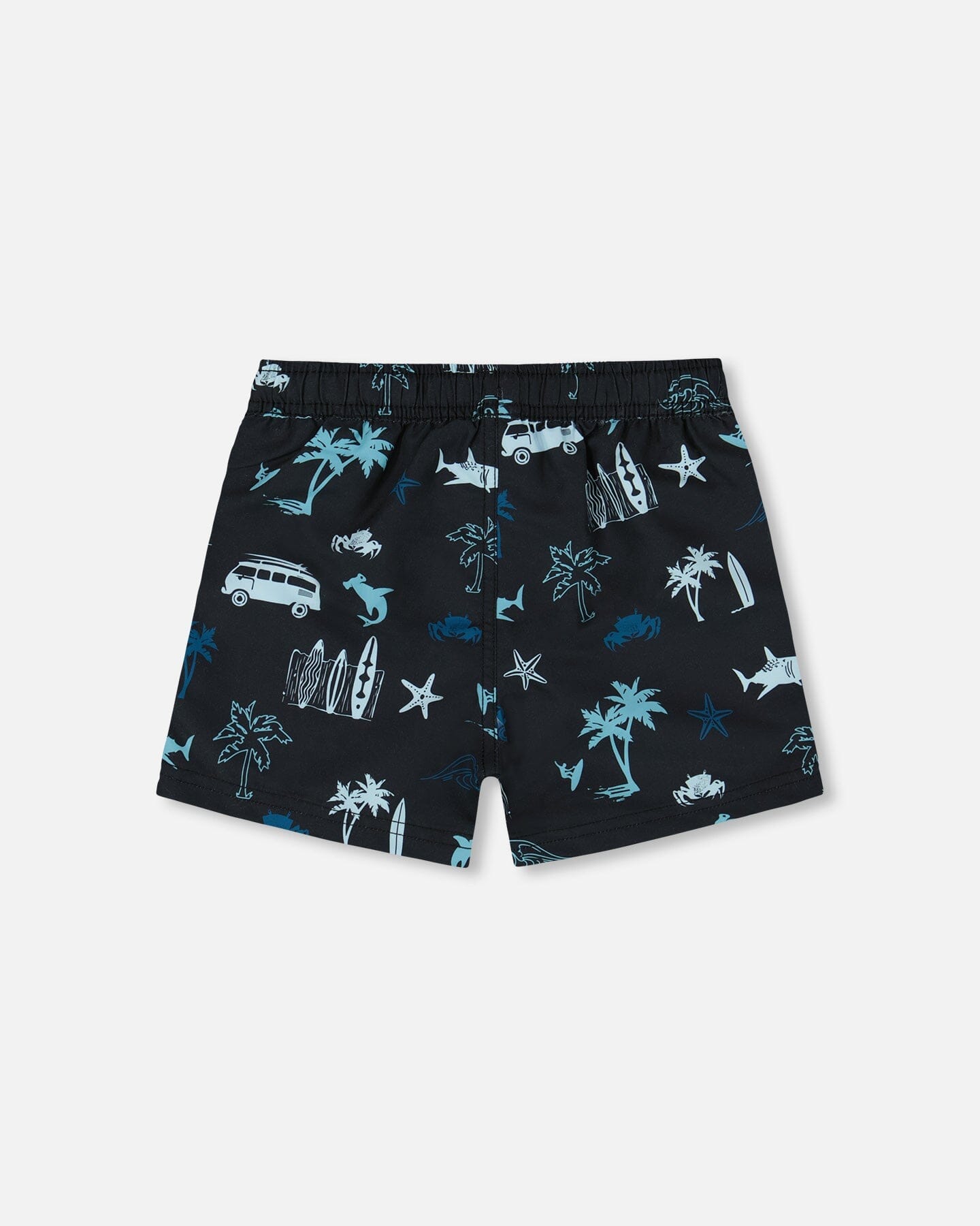 Printed Swim Trunks Light Blue Beach On Black-3