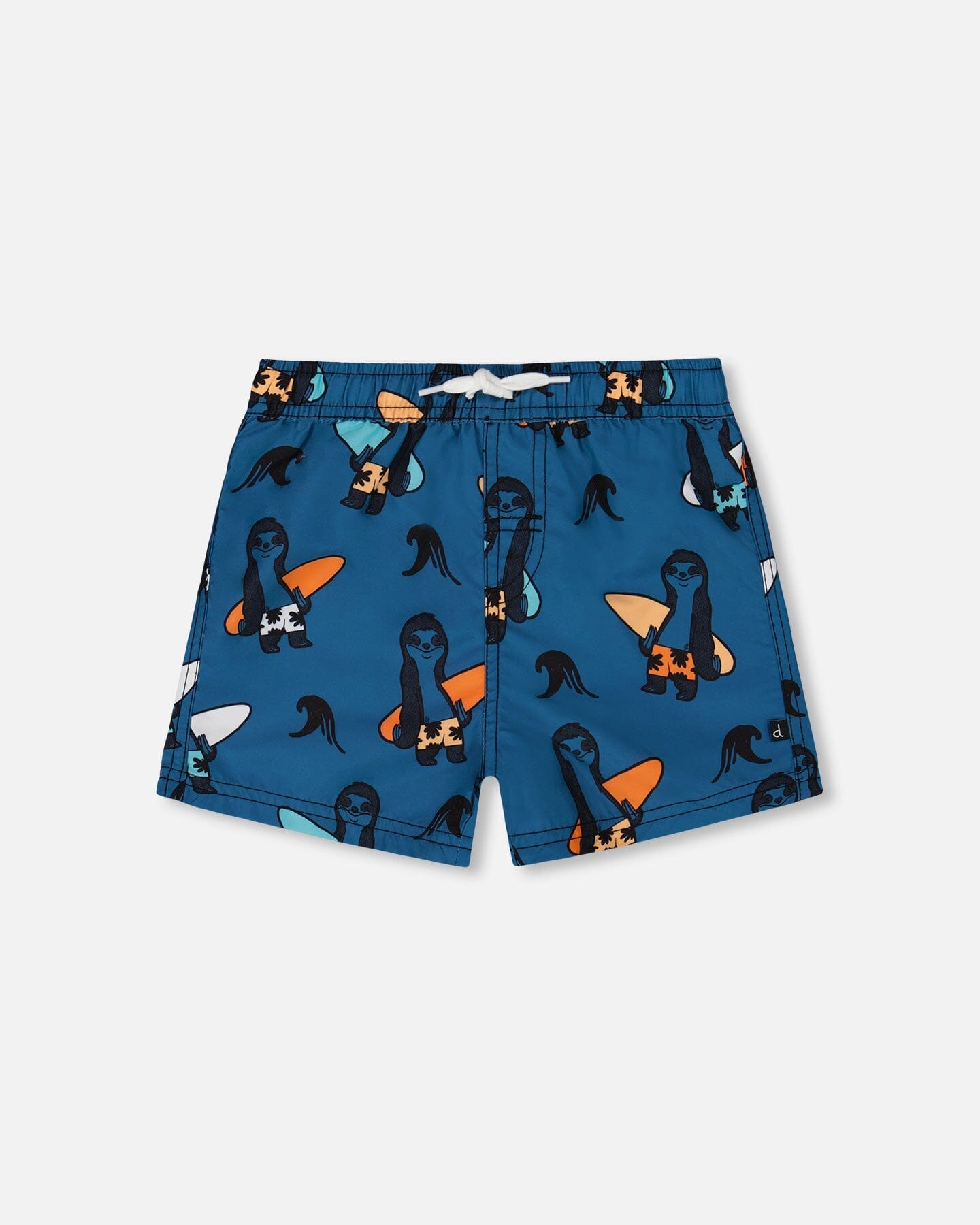 Printed Swim Trunks Orange Sloths On Navy Blue-0