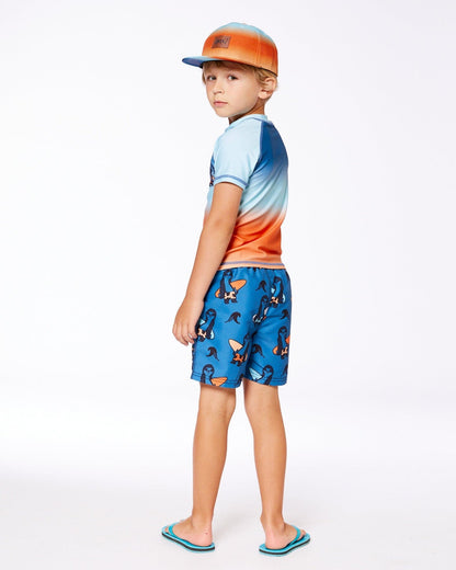 Printed Swim Trunks Orange Sloths On Navy Blue-2
