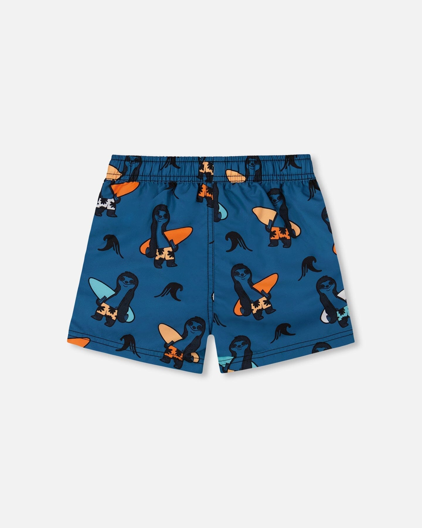 Printed Swim Trunks Orange Sloths On Navy Blue-3