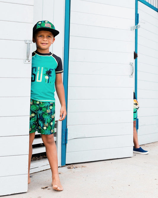 Printed Swim Trunks Green Jungle On Black-1