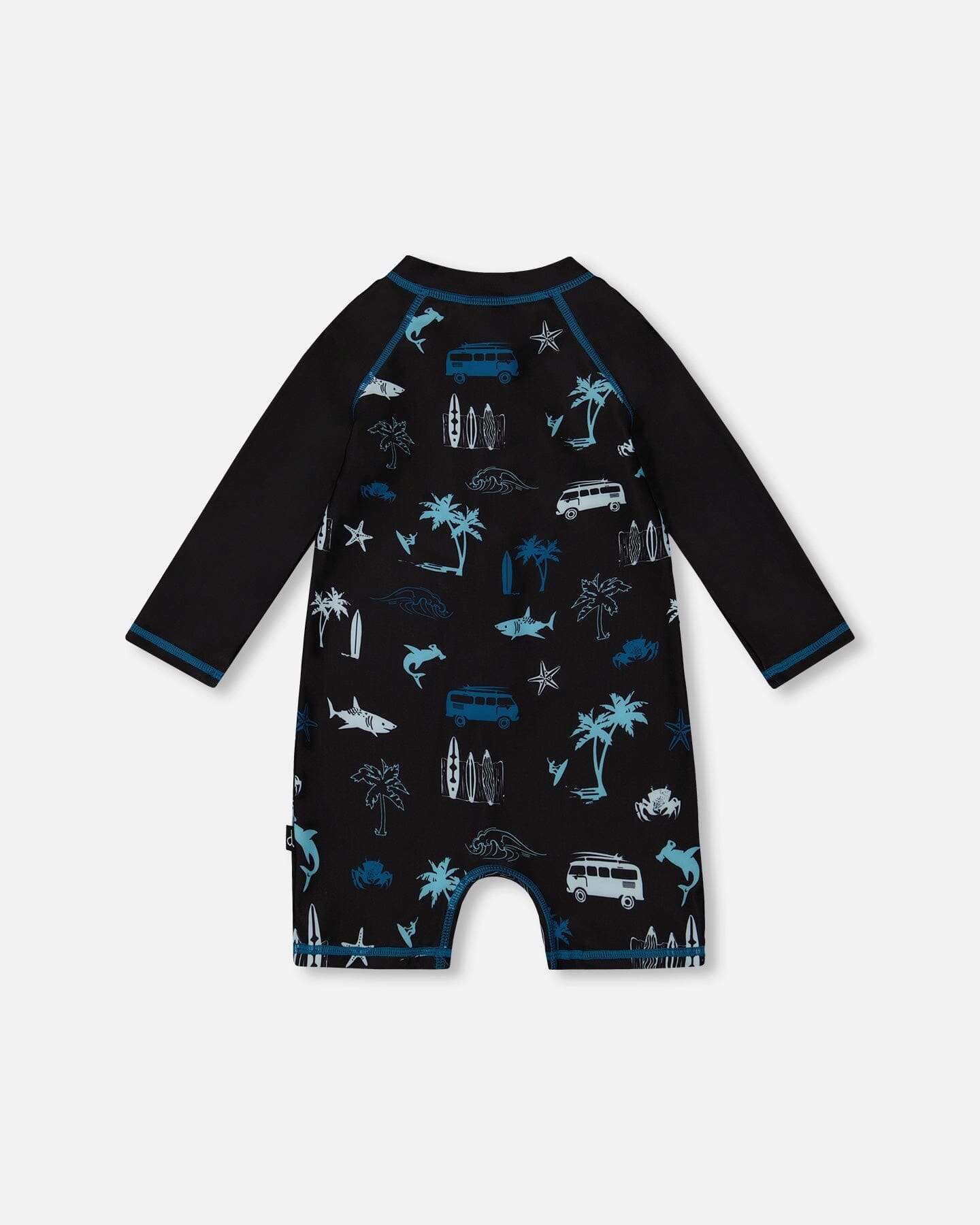 Printed Long Sleeve Rashguard Light Blue Beach On Black-2