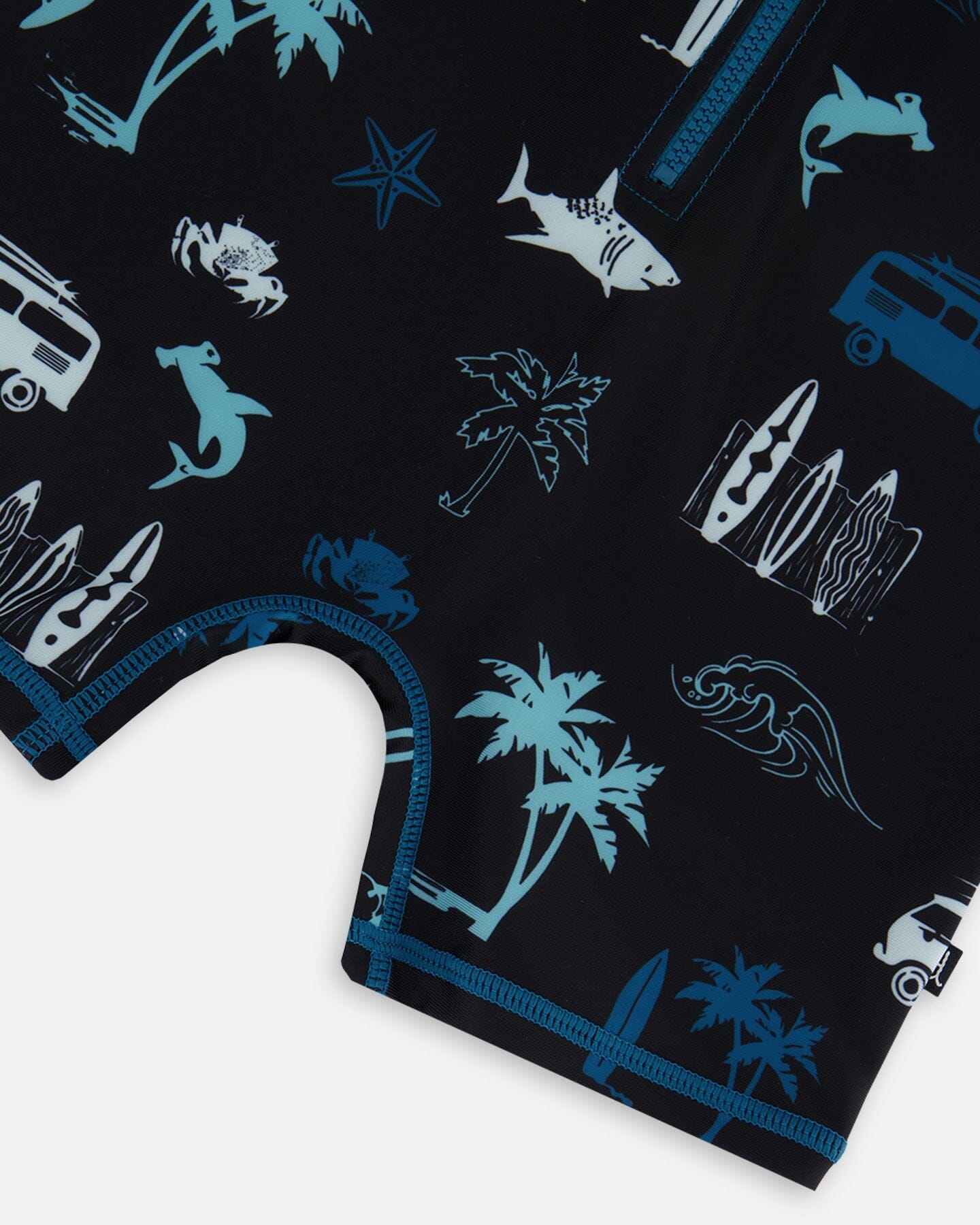 Printed Long Sleeve Rashguard Light Blue Beach On Black-3