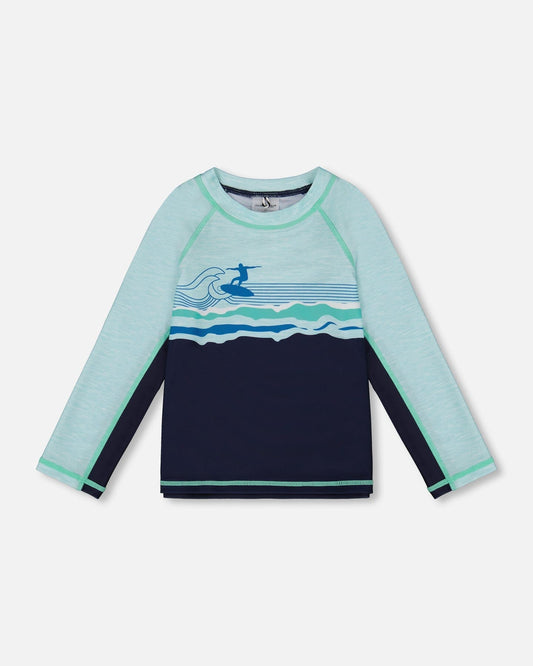 Long Sleeve Rashguard Navy Blue And Turquoise-0