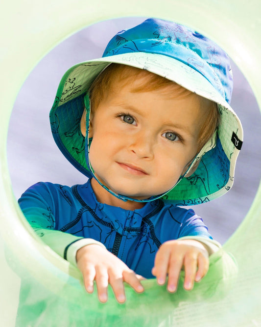 Printed Beach Hat Vibrant Blue And Green Dino-1