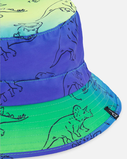 Printed Beach Hat Vibrant Blue And Green Dino-4