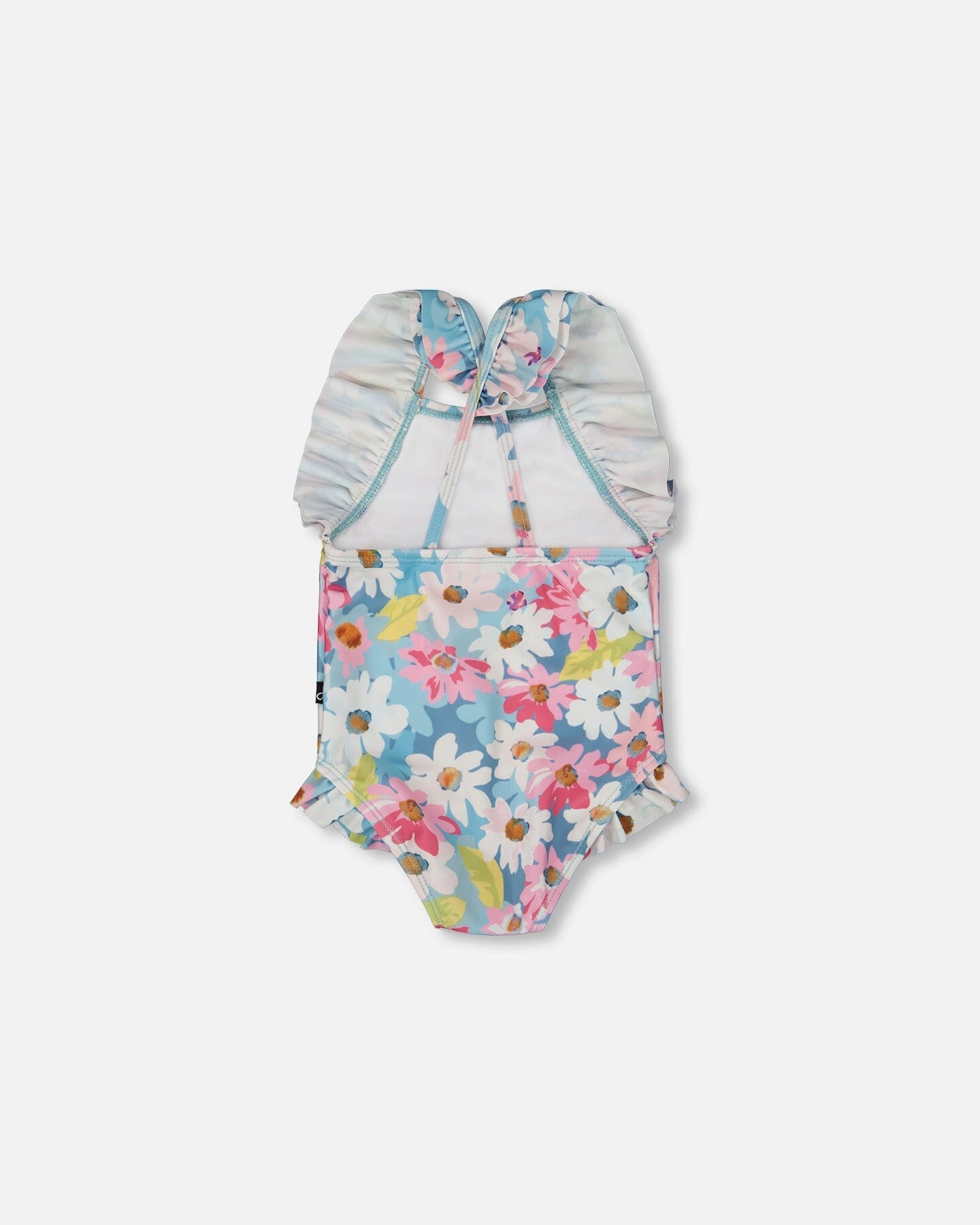 Printed One-Piece Swimsuit With Frills White, Pink, And Green Flowers-2