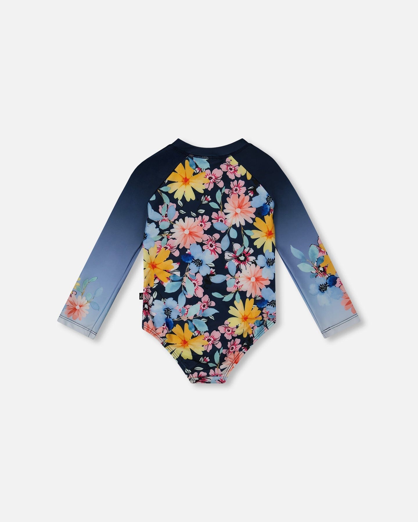 Printed Long Sleeve Rashguard Navy And Yellow And Pink Flowers-3