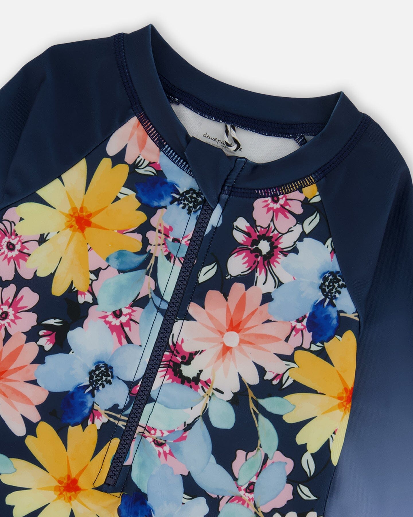 Printed Long Sleeve Rashguard Navy And Yellow And Pink Flowers-4