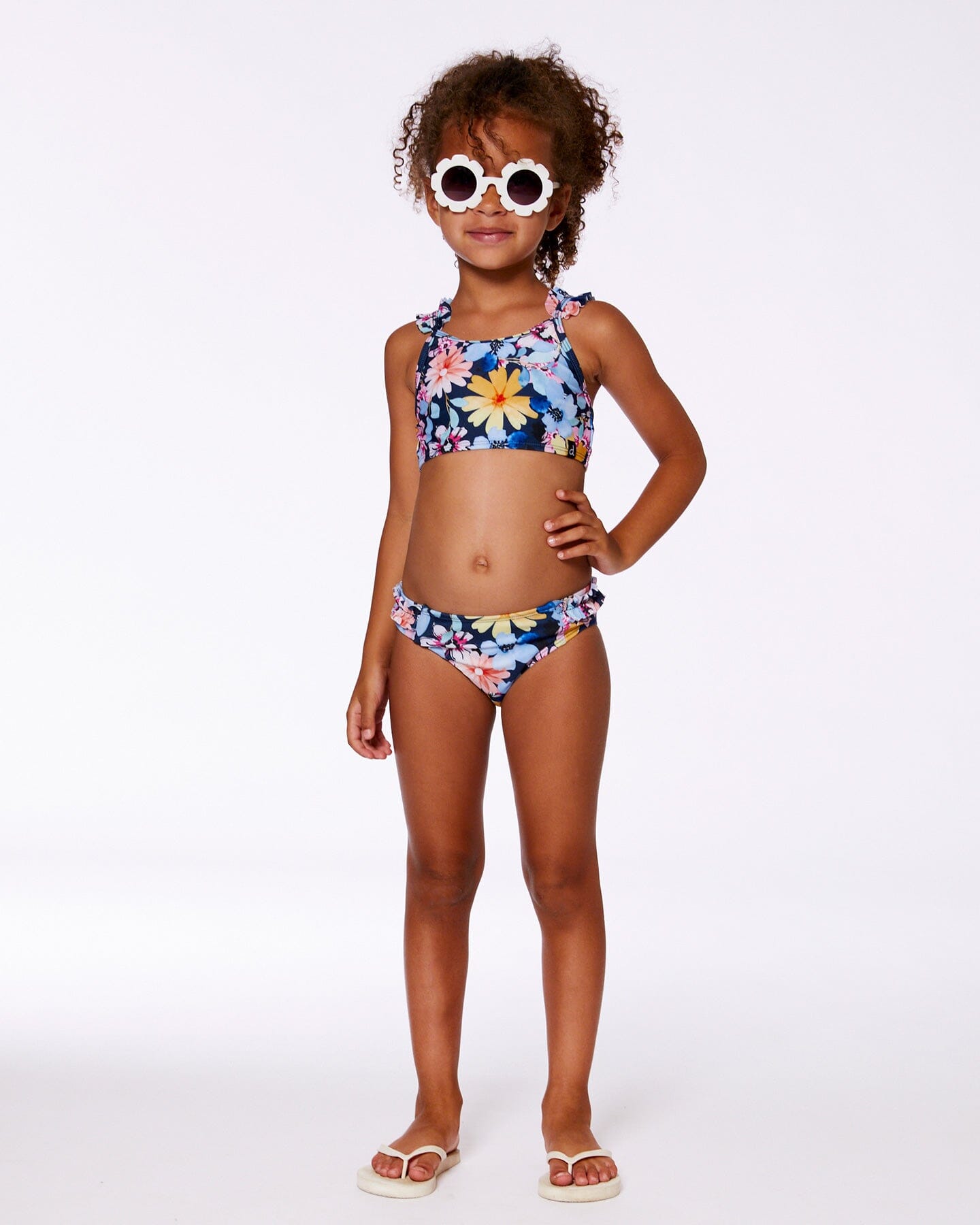 Printed Two-Piece Swimsuit Navy And Yellow And Pink Flowers-2