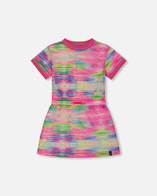 Short Sleeve Mesh Beach Dress Multicolored-0