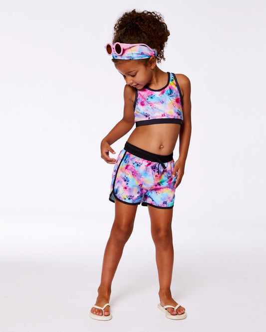 Printed Swim Shorts Butterflies On Multicolored And Black Background-1