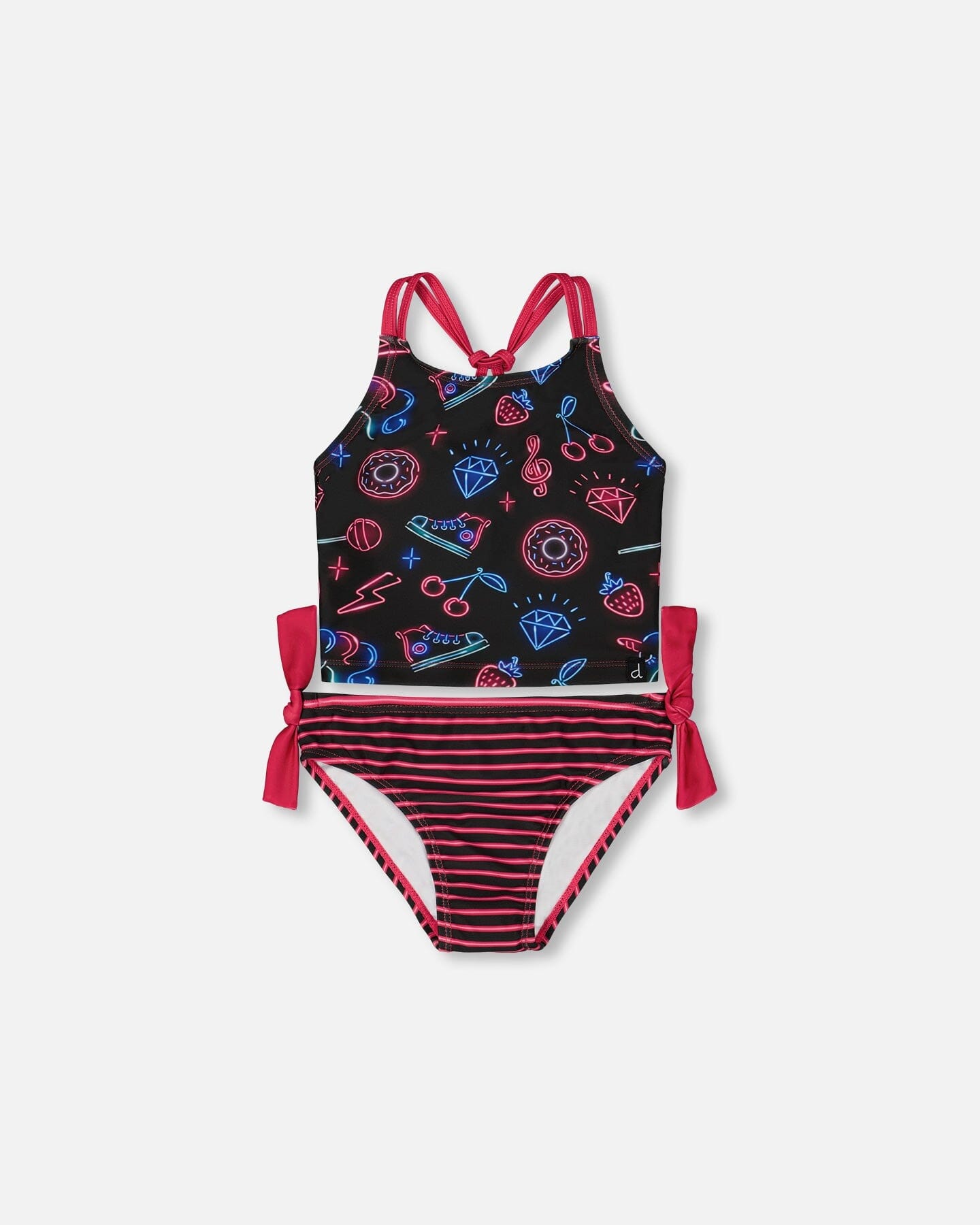 Printed Two-Piece Swimsuit Black And Blue And Pink Items-0