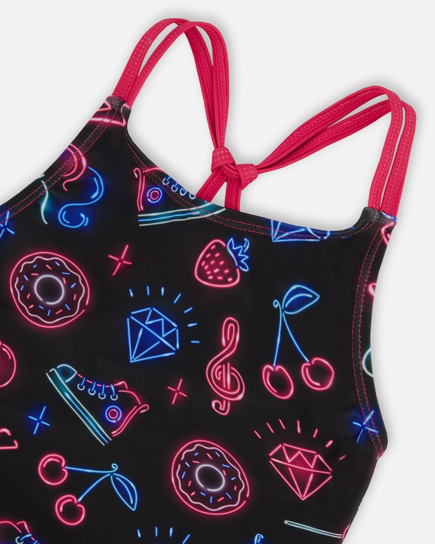 Printed Two-Piece Swimsuit Black And Blue And Pink Items-3