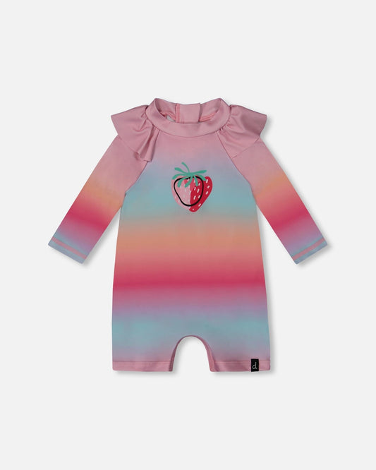 Long Sleeve One-Piece Rashguard Pink, Orange, And Turquoise-0
