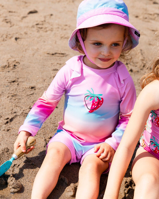 Long Sleeve One-Piece Rashguard Pink, Orange, And Turquoise-1