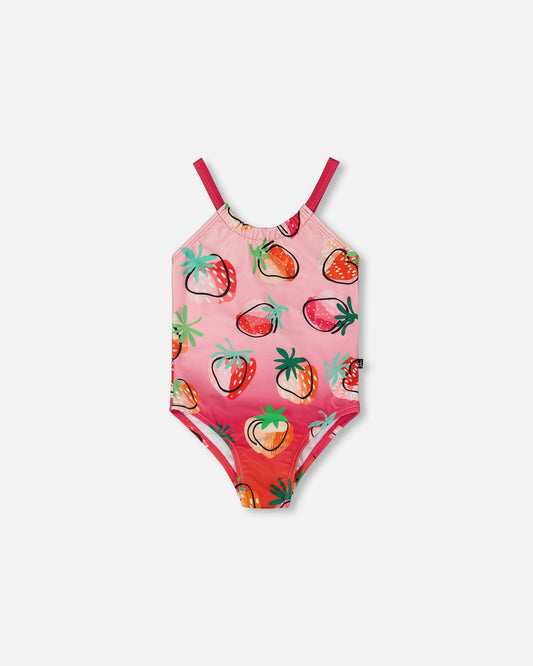 Printed One-Piece Swimsuit Pink Gradient Strawberry-0