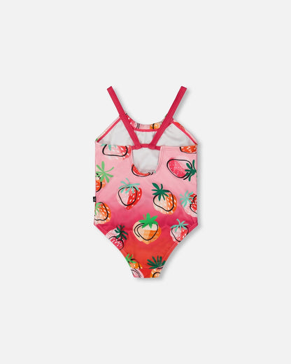Printed One-Piece Swimsuit Pink Gradient Strawberry-3